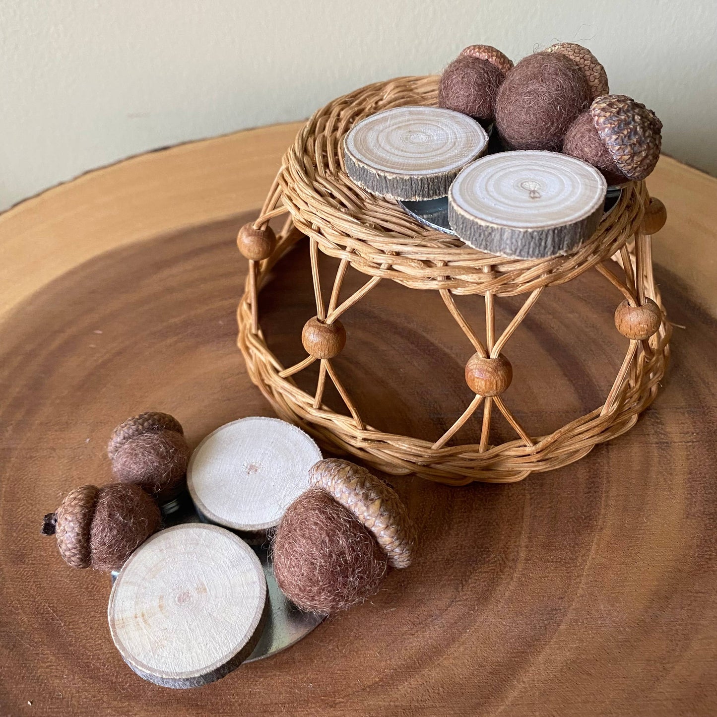Fall Magnets/ Handmade Acorn & Wood Slices