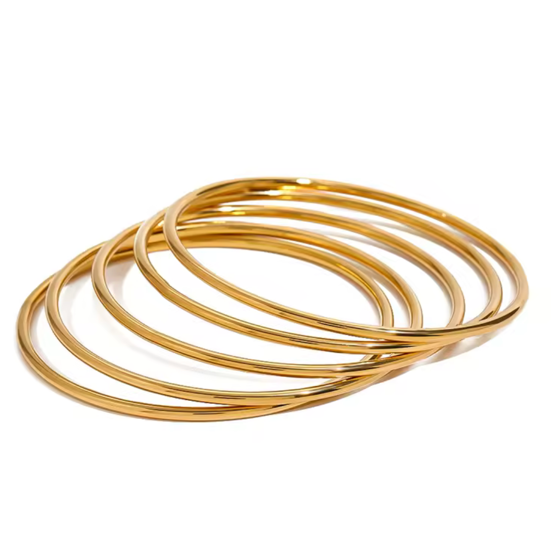Lidia Bangle- Steel Waterproof- Chunky Stacking Bracelet: Yellow Gold / 1 bangle