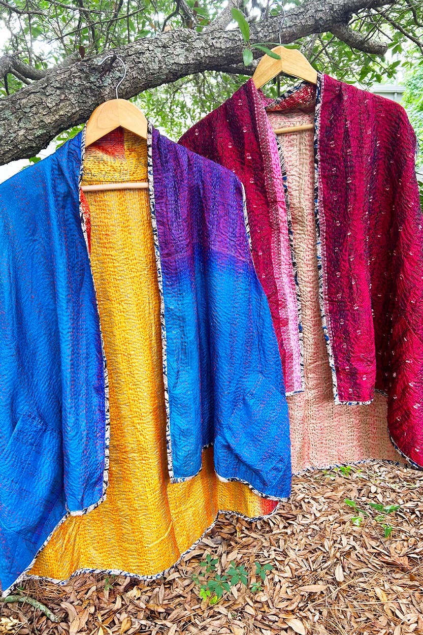 Reversible Kantha Silk Sleeveless Jacket