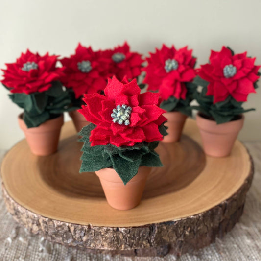 Holiday Mini Felt Poinsettia in Terracotta Pot