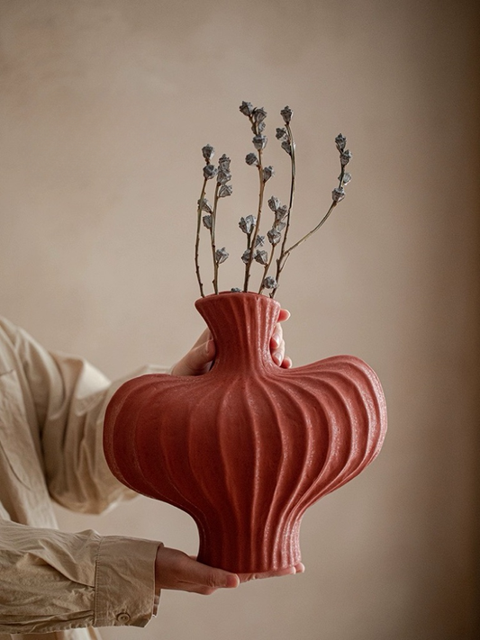Handmade Wabi Sabi Ceramic Pottery Red Vase