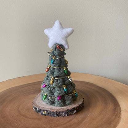 Handmade Mini Macrame Holiday Tree with Non-Working Lights: Light green String/Pastel Lights