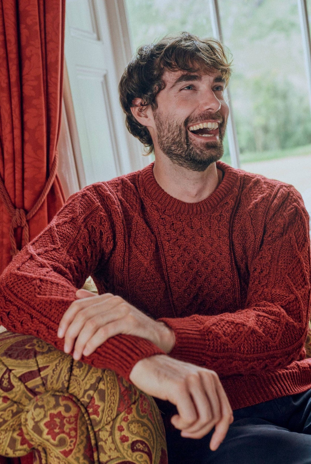 Éireann Mens Traditional Aran Supersoft Merino Sweater - Rua Red: M
