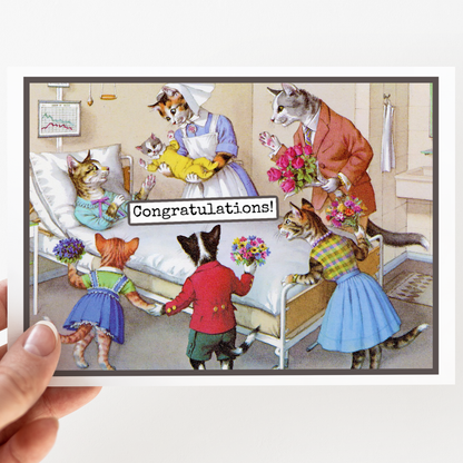 Greeting Card. Vintage Cats. Congratulations. New Baby Card.
