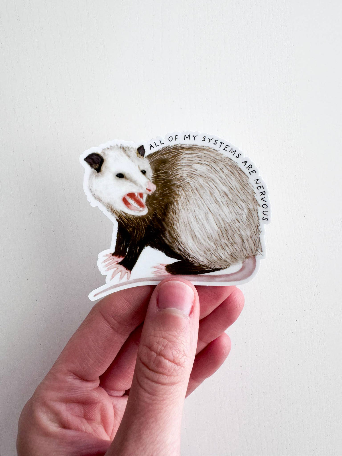 All Of My Systems are Nervous Opossum Anxiety Vinyl Sticker: With Backer Card