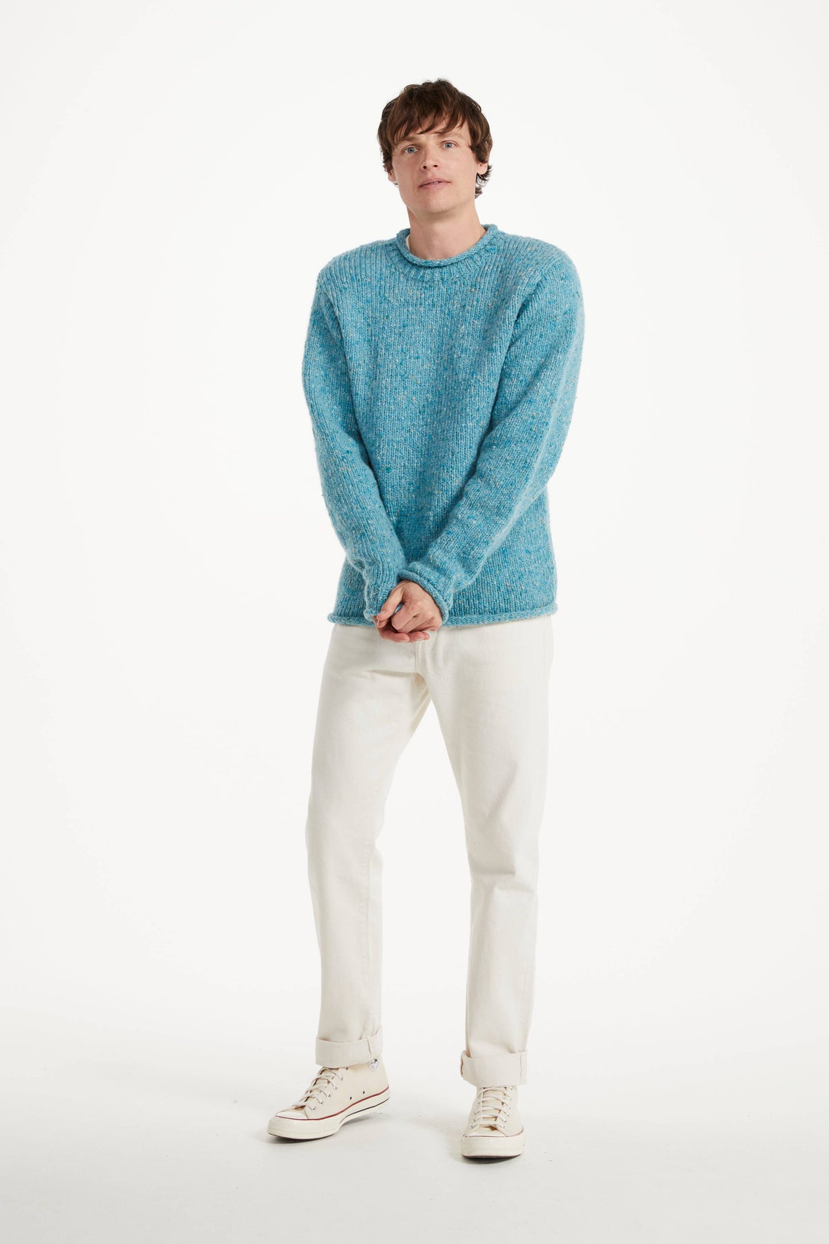 Raheen Tweed Roll Neck Mens Sweater - Aqua Blue: M