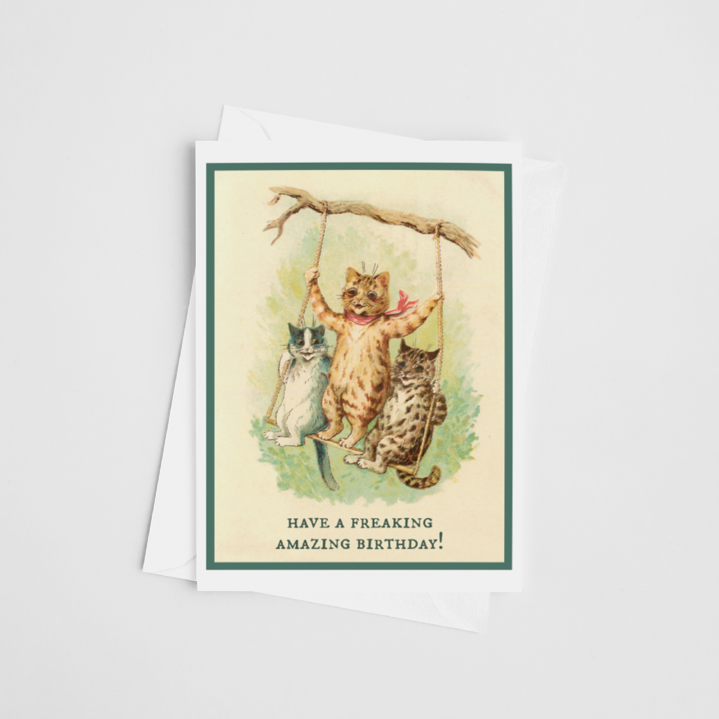 Greeting Card. Have A Freaking Amazing Birthday! Vintage Cat