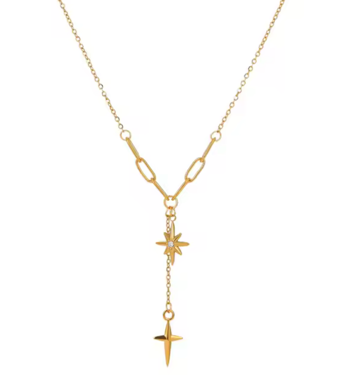 Steller Star-  Lariat- 14K Gold Steel Necklace 