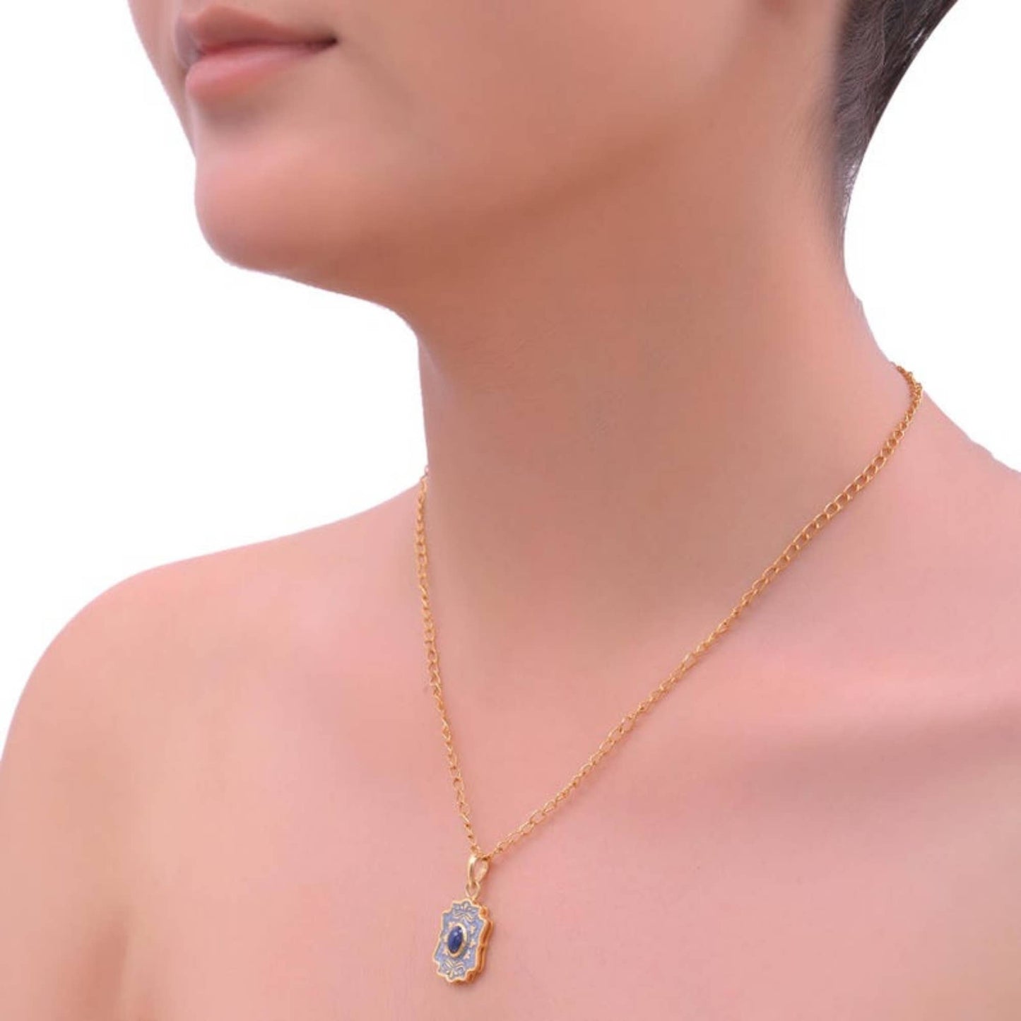 Blue Sapphire Gold Plated Enamel Necklace
