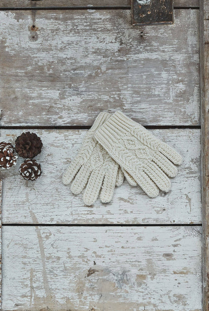 Killeany Aran Handknit Merino Gloves - Cream: M