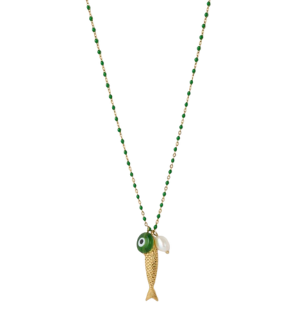 Fish for Luck. Enamel and Evil Eye Necklace: Horn