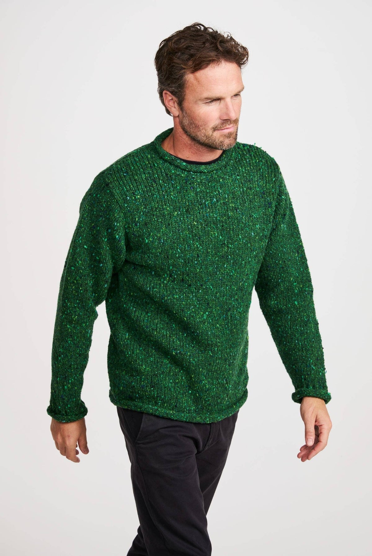 Raheen Tweed Roll Neck Mens Sweater - Bright Green: L