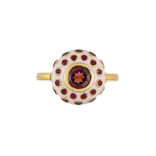 Garnet Gold Plated Polka Dot Enamel Ring