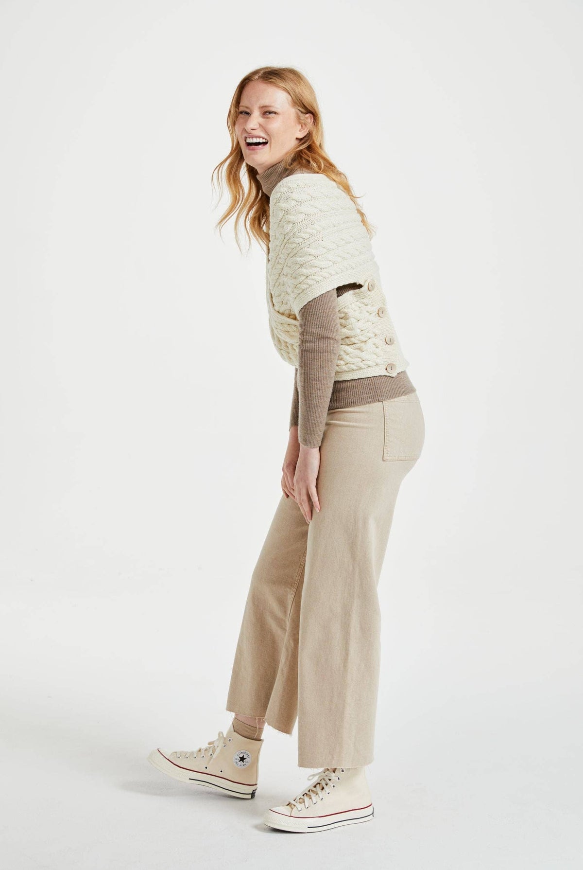 Corrib Crossover Merino Aran Wrap - Cream: M