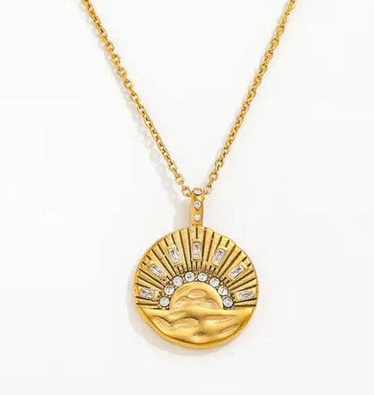 Mini Pendant- Talisman Protect 14K Gold Steel Necklace: Sun