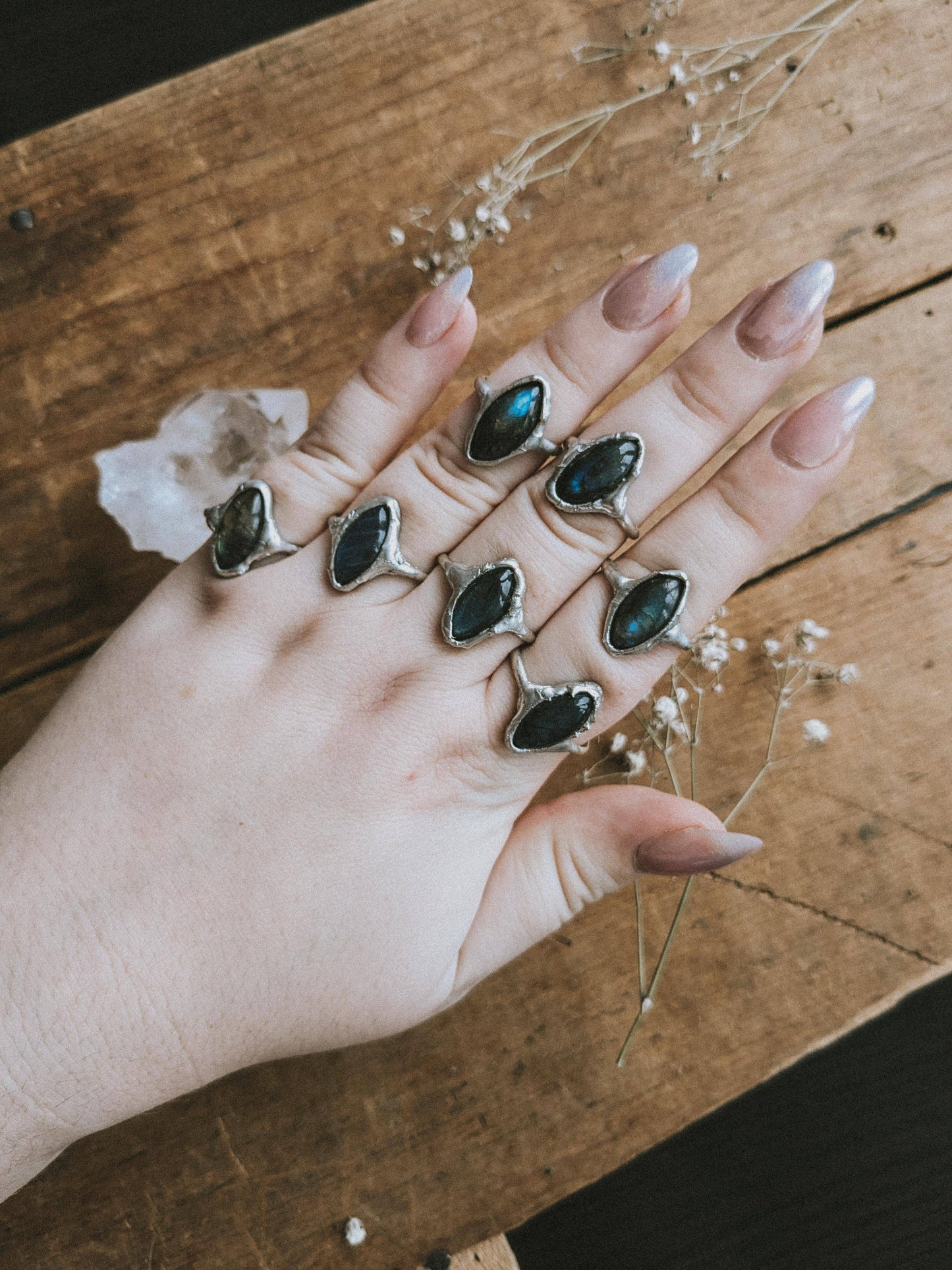 Labradorite Ring - Stirling Silver Rustic Ring - Marquis