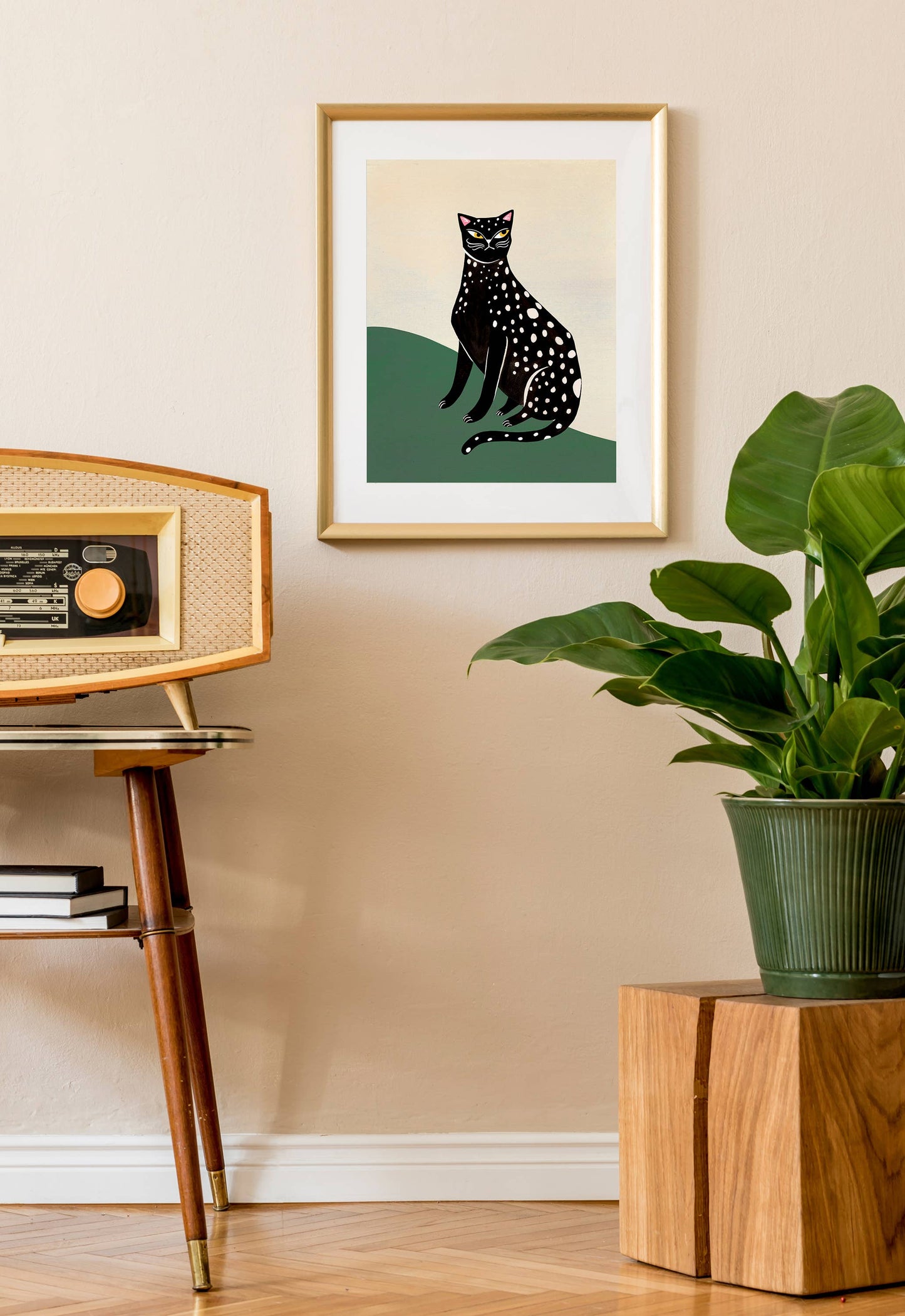 Black Leopard Cat Art Print | Cat Painting  | Wall Art: 8x10