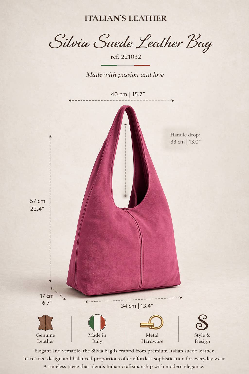 SILVIA - Suede leather bag: Leather i