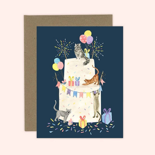 Party Cat Cake Birthday Card: Kraft