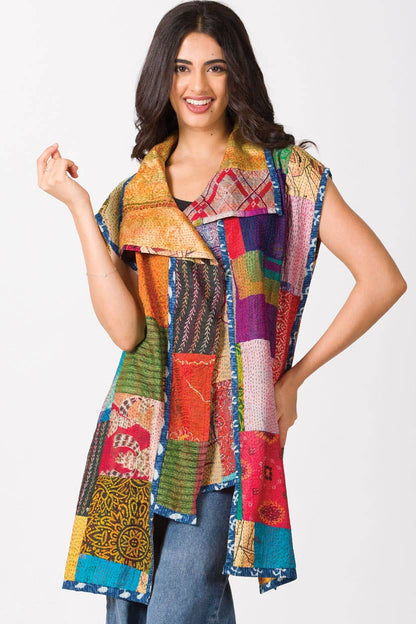 Reversible Silk Kantha Vest Jacket