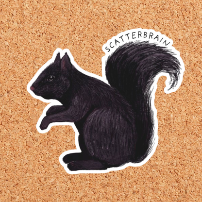 Scatterbrain Squirrel Vinyl Sticker: With Backer Card