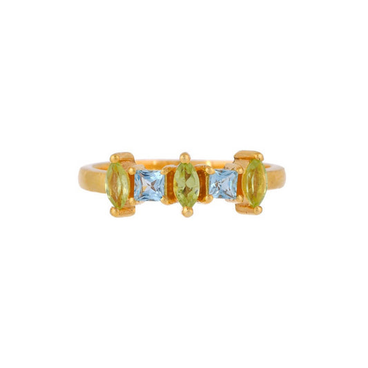 Peridot & Topaz Gold Plated Marquise Ring,
