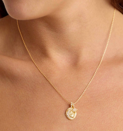  Mini Pendant- Talisman Protect 14K Gold Steel Necklace: Sun