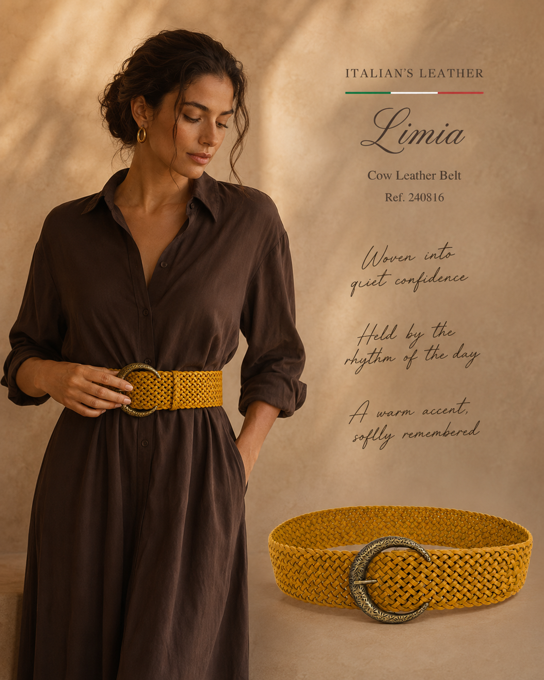 LIMIA - Leather belt: Mustard / + 100 cm