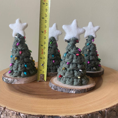 Handmade Mini Macrame Holiday Tree with Non-Working Lights: Light green String/Pastel Lights