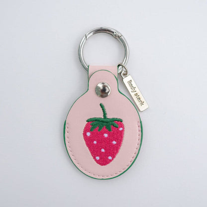 Strawberry Embroidered Leather AirTag Keychain/Bag Charm
