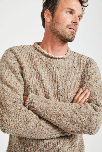 Raheen Tweed Roll Neck Mens Sweater - Oat: M