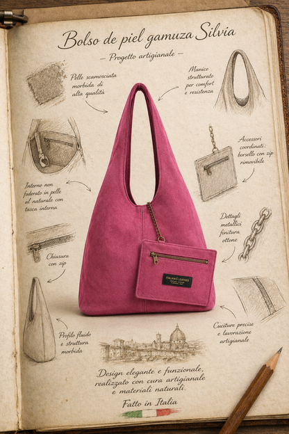 SILVIA - Suede leather bag: Leather i