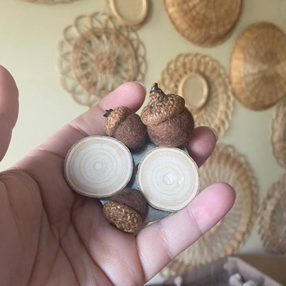 Fall Magnets/ Handmade Acorn & Wood Slices