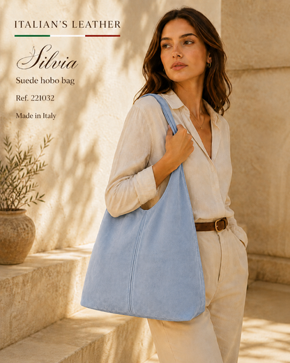 SILVIA - Suede leather bag: Olive green