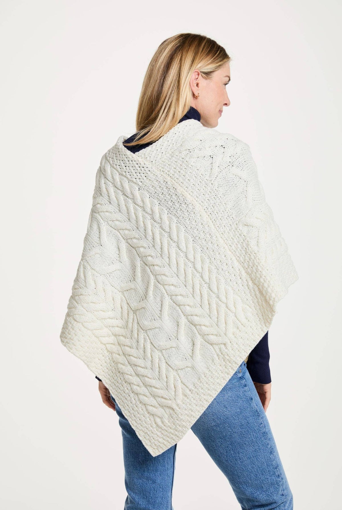 Aasleagh Falls Ladies Aran Poncho - Cream: One Size