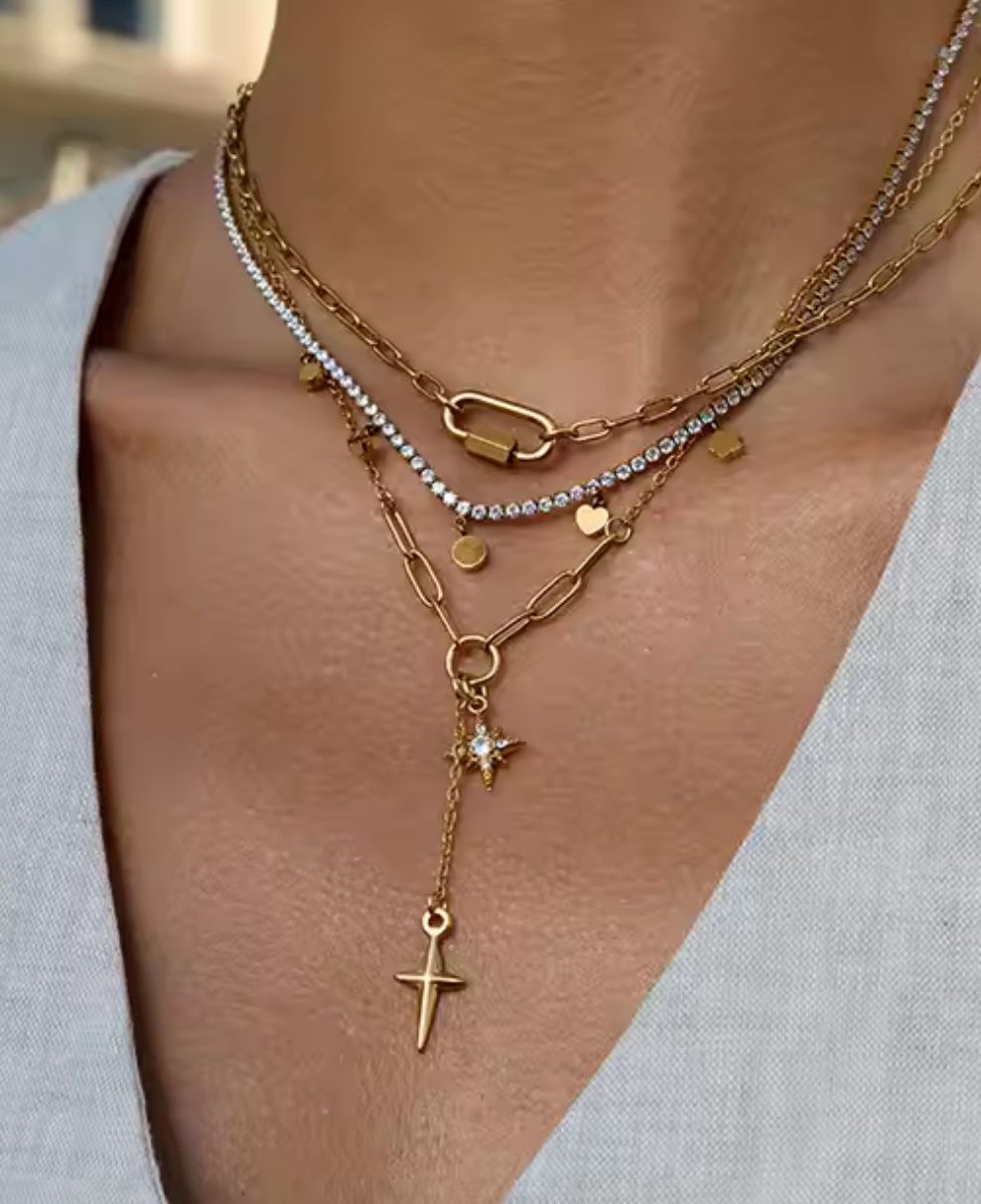 Steller Star-  Lariat- 14K Gold Steel Necklace 