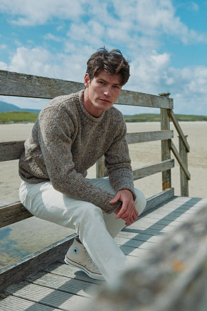 Raheen Tweed Roll Neck Mens Sweater - Oat: M