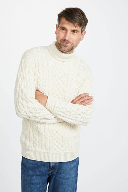 Kylemore Mens Aran Polo Neck Sweater - Cream: S