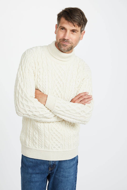 Kylemore Mens Aran Polo Neck Sweater - Cream: S