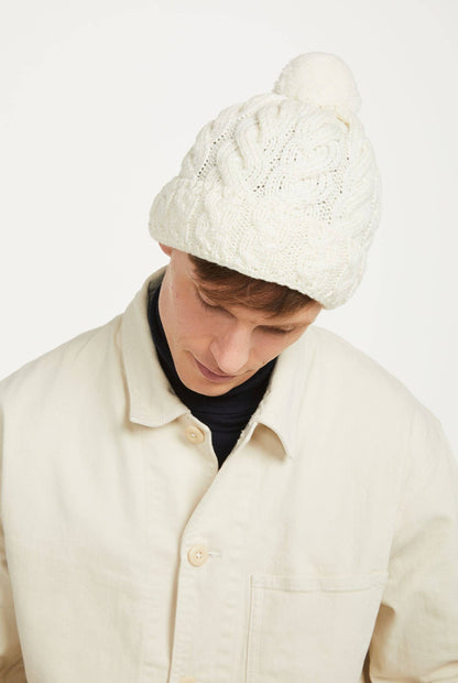 Clifden Cable Aran Hat with Pom Poms -  Cream: One Size