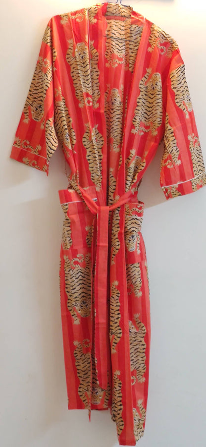 Cotton Kimono/Robe: Pink & Orange Tiger