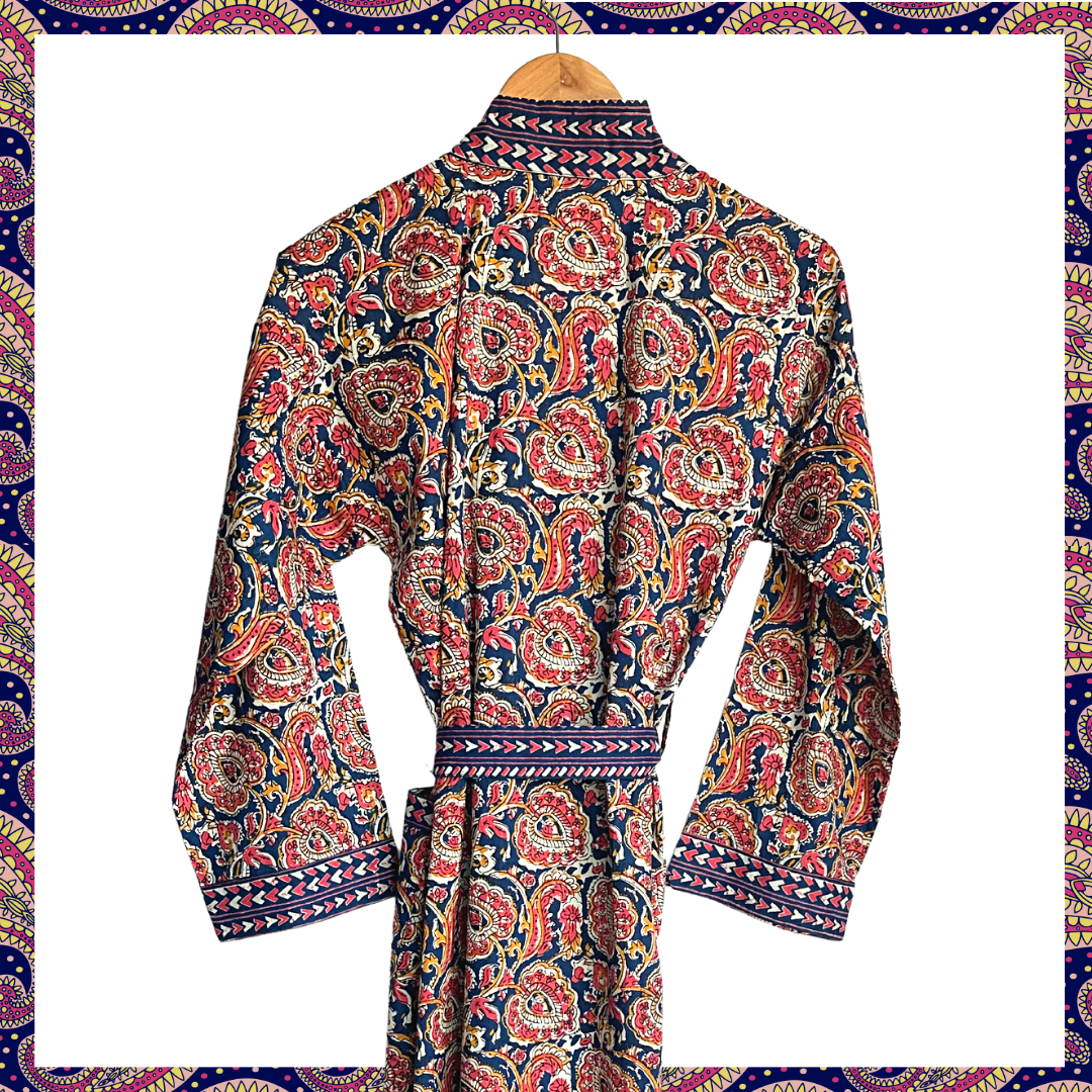 Womens Kimono Robe - Madder all over Medalian print + Border: 52/54 / M