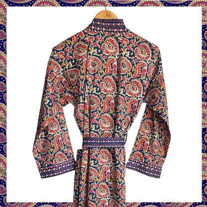 Womens Kimono Robe - Madder all over Medalian print + Border: 52/54 / M