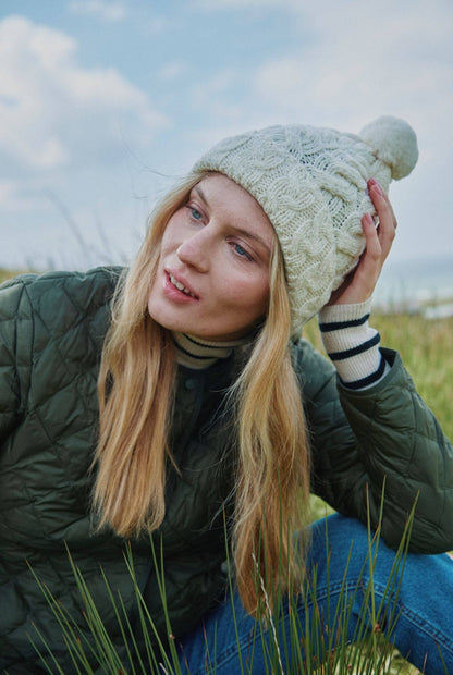 Clifden Cable Aran Hat with Pom Poms -  Cream: One Size