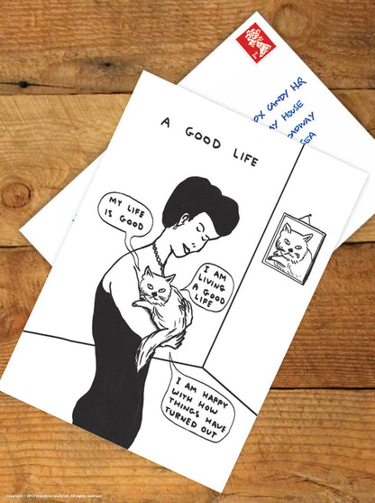 Funny A6 Art Postcard By David Shrigley - A Good Life