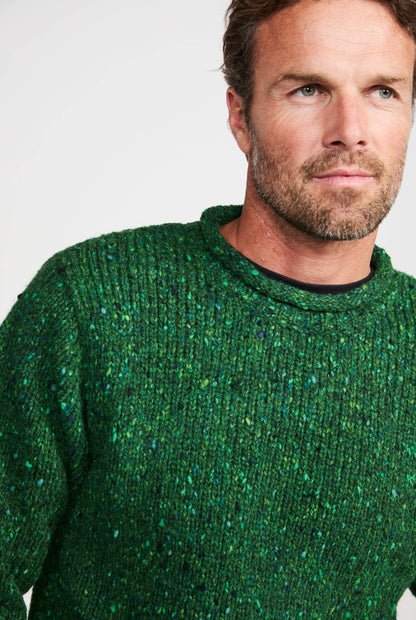 Raheen Tweed Roll Neck Mens Sweater - Bright Green: L