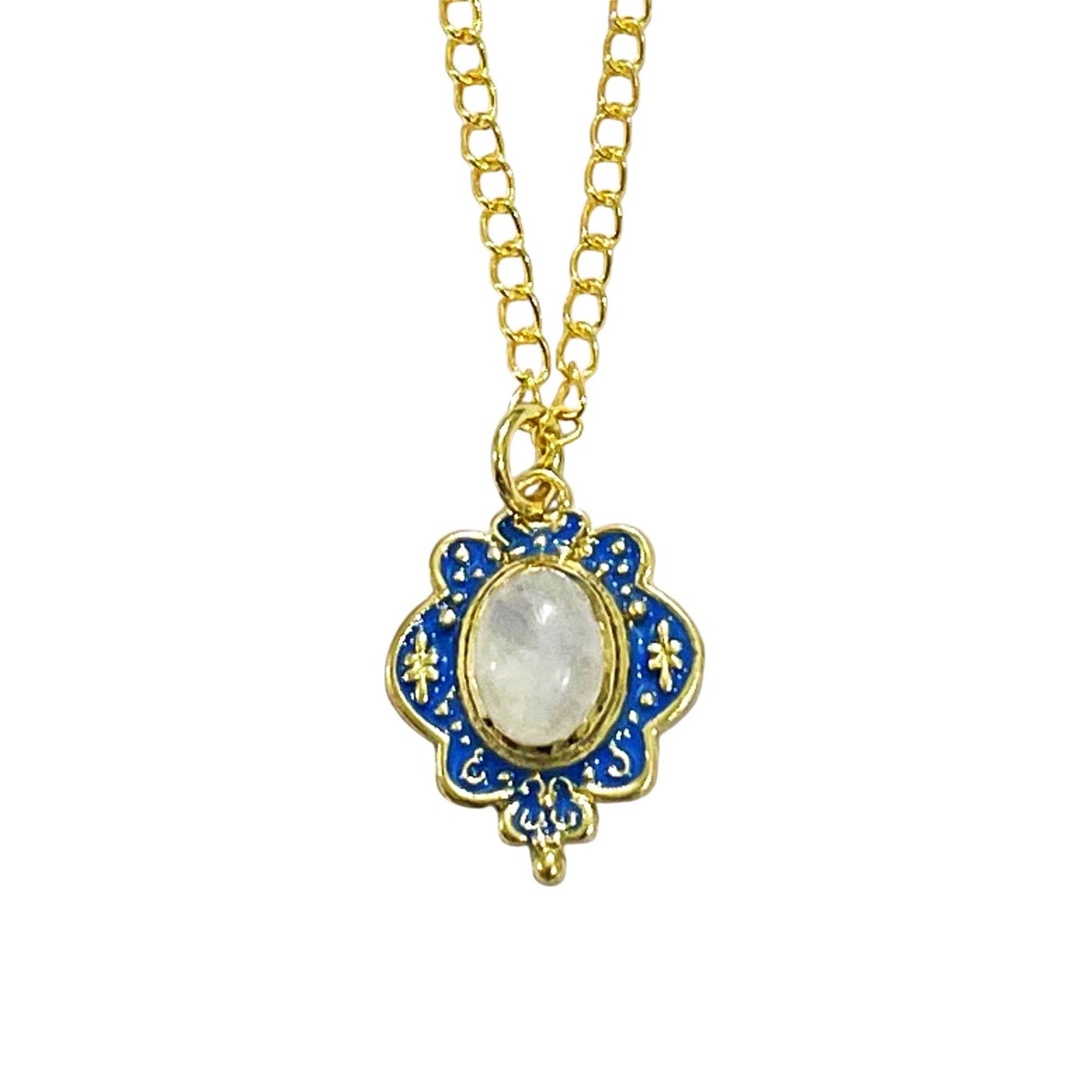 Moonstone Gold Plated Blue Enamel Necklace