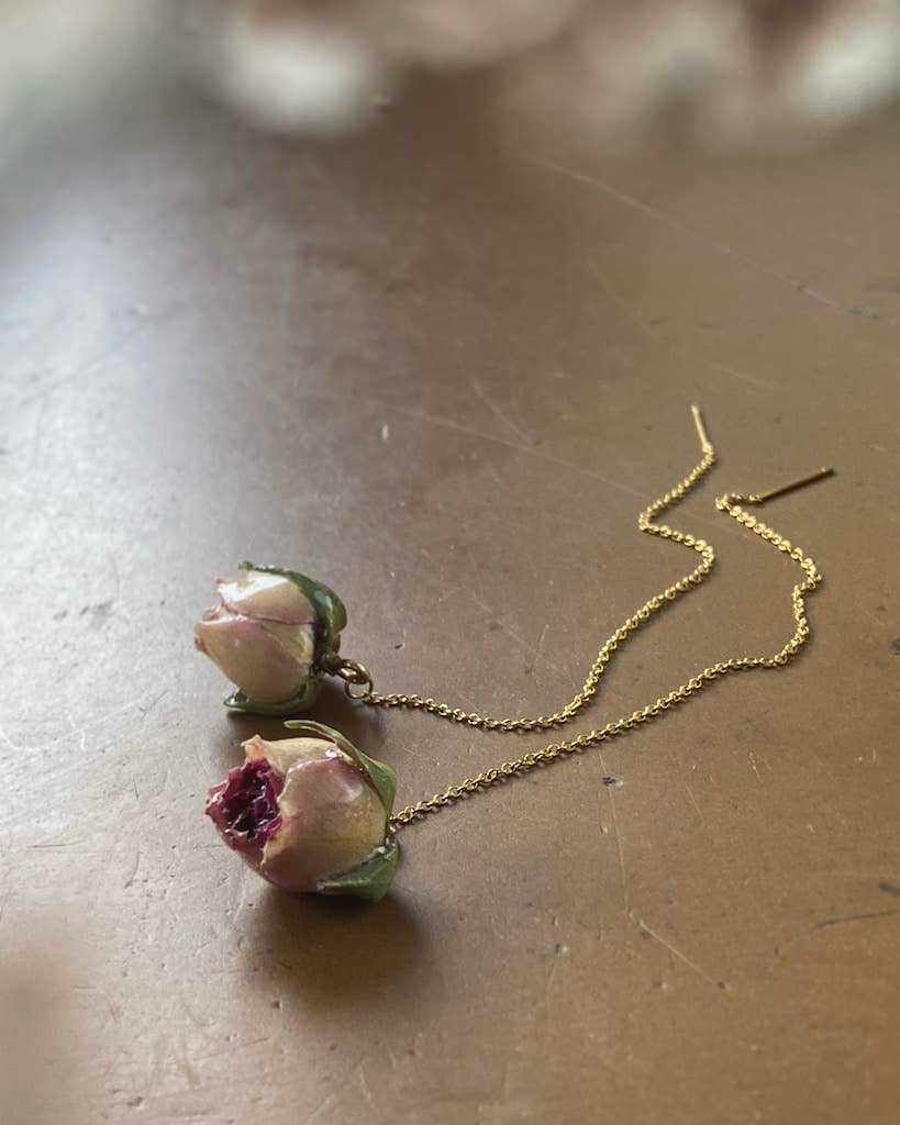 Rose Threader Earrings: Pink / Gold
