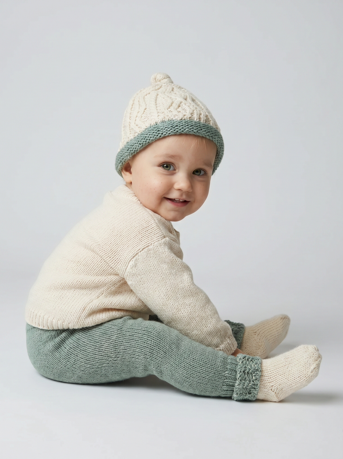 Trá Beag Baby Merino Aran Hat - Seafoam: ONE SIZE