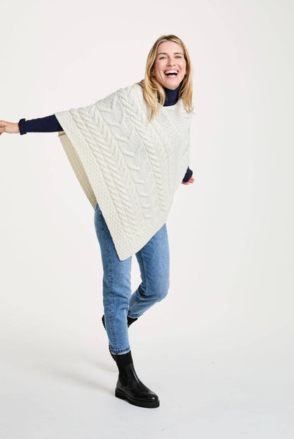 Aasleagh Falls Ladies Aran Poncho - Cream: One Size